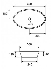 Vasque ovale à poser sans trou DINE 60x36x11 cm
