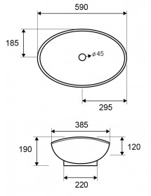 Vasque ovale à poser sans trou DINE 59x38,5x19 cm