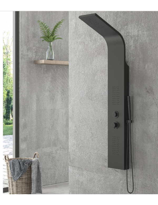 Colonne de douche hydromassante BE en aluminium noir 150x45x7 cm