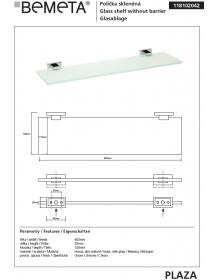 Tablette de douche murale en verre PLAZA 60x14x3,5 cm