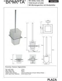 Brosse de toilettes murale PLAZA, bol en verre 15x11,5x36 cm