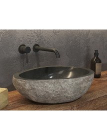Vasque ronde RIVER à poser Ø40-45 x15 cm en pierre grise