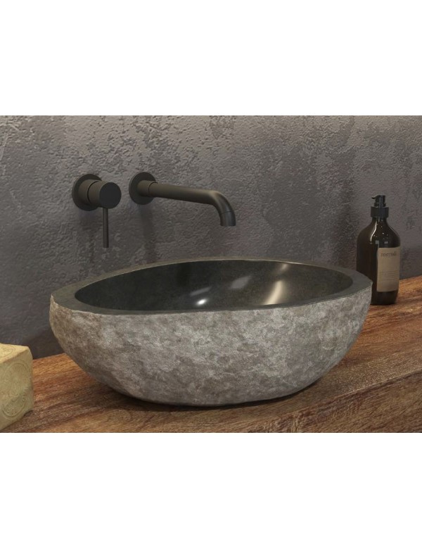 Vasque ronde RIVER à poser Ø50-55 x15 cm en pierre grise
