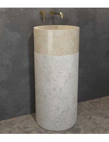 Lavabo totem ronde BORA CREAM à poser Ø41  x92 cm en pierre