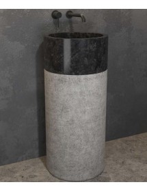 Lavabo totem ronde BORA NERO à poser Ø41  x92 cm en pierre