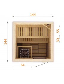 Sauna finlandais carré MINI 2 places 144x144 H.199 cm