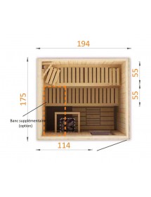 Sauna finlandais MAFANA vitrée 3 places 194x175 x H.199 cm