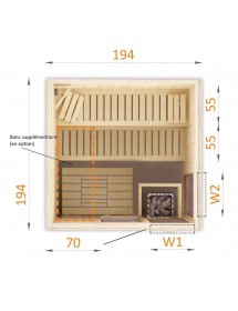 Sauna finlandais 2 fenêtres vitrées AFO 4/5 places 194x194 x H.199 cm