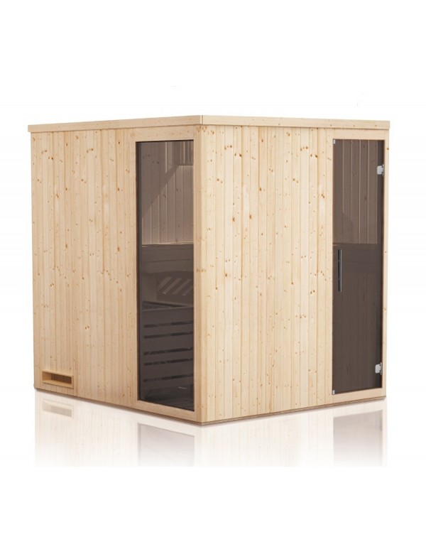 Sauna finlandais carré vitrée PERHE 7/8 places 244x244 x H.199 cm