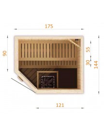 Cabine de sauna d’angle finlandais vitrée MINI 3 places 175x144 x H.199 cm