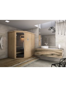 Cabine de sauna d’angle finlandais vitrée PERHE 4 places 194x144 x H.199 cm