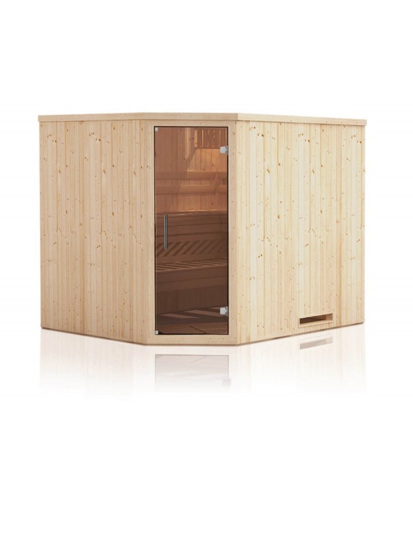 Cabine de sauna d’angle finlandais PERHE 4 places 194x175 x H.199 cm