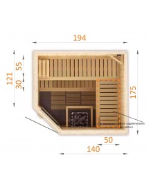 Cabine de sauna d’angle finlandais PERHE 4 places 194x175 x H.199 cm