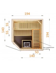 Cabine de sauna d’angle finlandais vitrée MAFANA 4 places 194x194 x H.199 cm