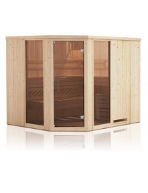 Cabine de sauna d’angle à 2 fenêtres vitrées MAFANA 4 places 194x194 x H.199 cm