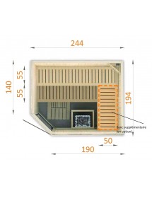 Cabine de sauna d’angle finlandais KILA 6 places 244x194 x H.199 cm