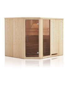 Cabine de sauna d’angle finlandais vitrée KILA 6 places 244x194 x H.199 cm