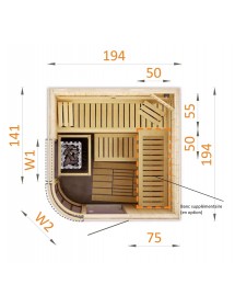Cabine de sauna arque finlandais MAFANA 4 places 194x194 x H.199 cm