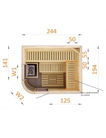 Cabine de sauna arque finlandais KILA 6/7 places 244x194 x H.199 cm