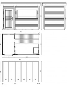 Cabine de sauna extérieur MAGNOLIA 6 places 353,8x203,8 x H.259 cm