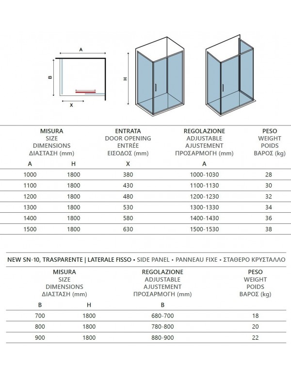 Grande paroi de douche carrée NEW FLORA 500 H. 180 cm
