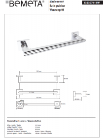 Barre d'appui de douche BETA en chrome 35,5x8x5,5 cm