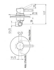 Mitigeur douche encastrable SEINA en laiton noir ⌀ 15 cm