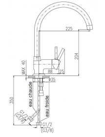 Mitigeur évier pivotant bout rond SEINA en laiton noir H.32,5cm