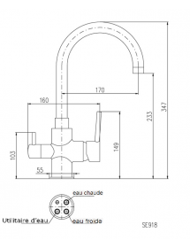 Mitigeur évier SEINA avec séparateur d'eau potable et d'usage H.44 cm
