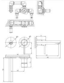 Mitigeur lavabo mural encastrable SEINA laiton chromé 8cm