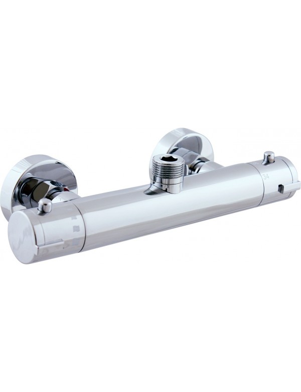 Mitigeur douche mural thermostatique en laiton noir mat sortie douchette bas