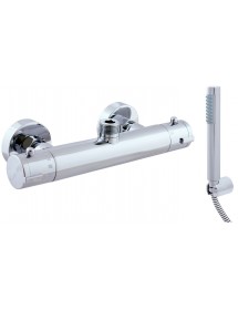 Mitigeur douche mural thermostatique en laiton noir mat sortie douchette bas