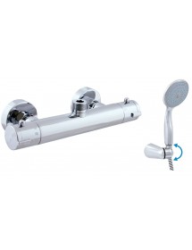 Mitigeur douche mural thermostatique en laiton noir mat sortie douchette bas