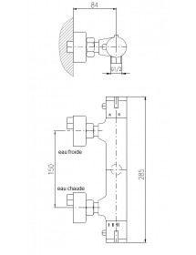 Mitigeur douche mural thermostatique en laiton noir mat sortie douchette bas
