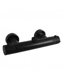 Mitigeur douche mural thermostatique en laiton noir mat sortie douchette bas