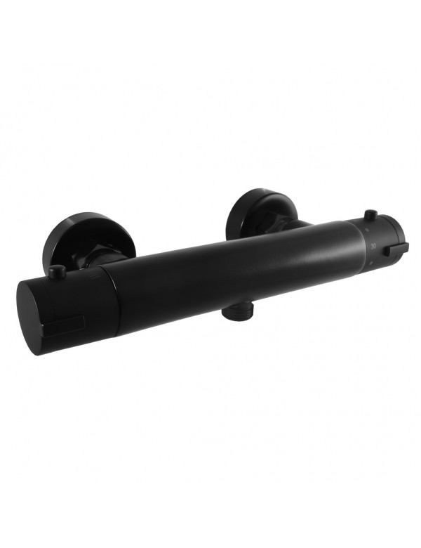 Mitigeur douche mural thermostatique en chrome noir mat sortie douchette bas Mitigeur douche mural thermostatique en chrome noir mat sortie douchette bas