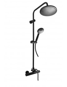 Colonne de douche murale thermostatique en chrome noir mat avec douchette H. 109 cm
