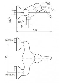 Mitigeur douche mural LABE mural en chrome blanc brillant