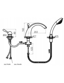 Mélangeur baignoire avec cascade LABE 3 trous en laiton