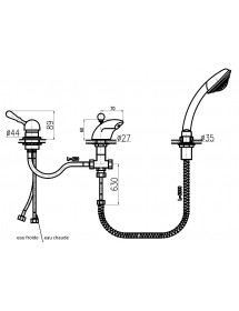 Mélangeur baignoire avec cascade LABE 3 trous en laiton