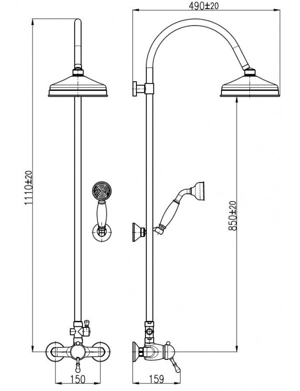 Colonne de douche LABE avec douchette en laiton bronze H.111cm