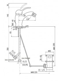 Mitigeur bidet LABE avec siphon en laiton bronze