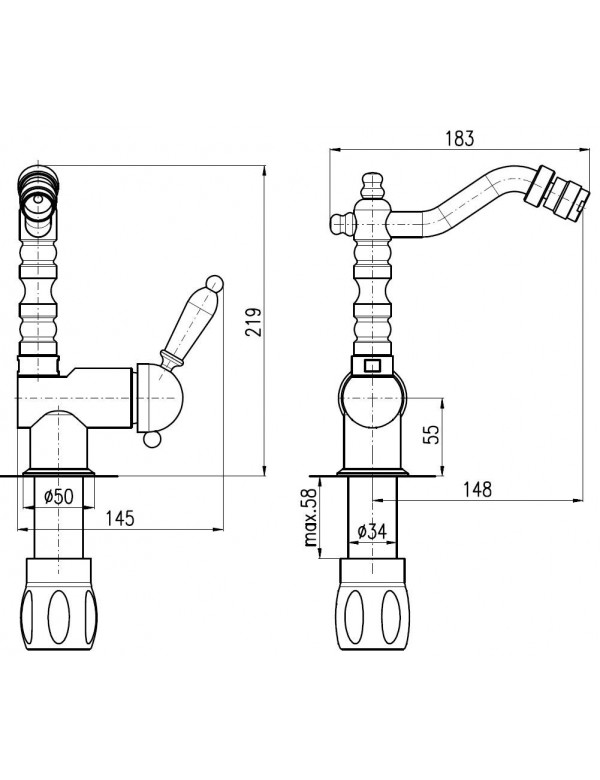 Mitigeur bidet LABE à poser en laiton bronze avec poignée en céramique