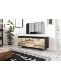 Meuble TV à poser CUPA noir mat et vieux bois 140x40x53 cm