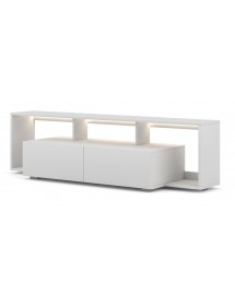 Meuble TV FLY avec LED blanc coloris chêne et noir 140x33,8 cm