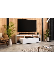 Meuble TV FLY avec LED blanc coloris chêne et noir 140x33,8 cm