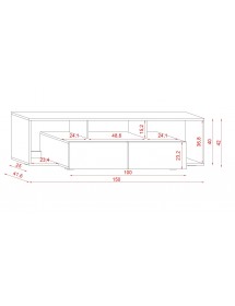 Meuble TV FLY avec LED blanc coloris chêne et noir 140x33,8 cm