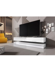 Meuble TV FLY avec LED blanc coloris chêne et noir 140x33,8 cm