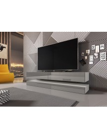 Meuble TV FLY avec LED blanc coloris chêne et noir 140x33,8 cm