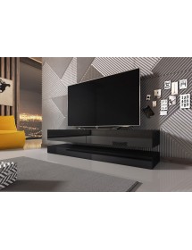 Meuble TV FLY avec LED blanc coloris chêne et noir 140x33,8 cm